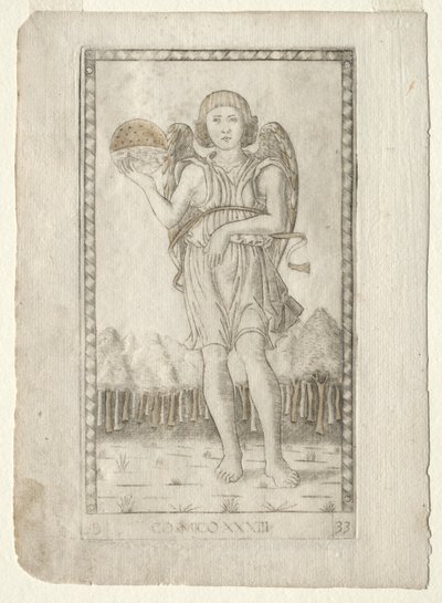 Genio del mondo dai Tarocchi, serie B: Principi cosmici e virtù, #33, prima del 1467 da Master of the E Series Tarocchi