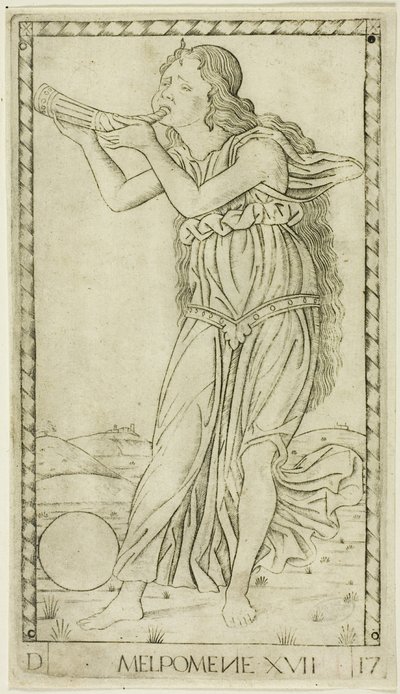 Melpomene, tavola diciassette da Apollo e le Muse da Master of the E Series Tarocchi