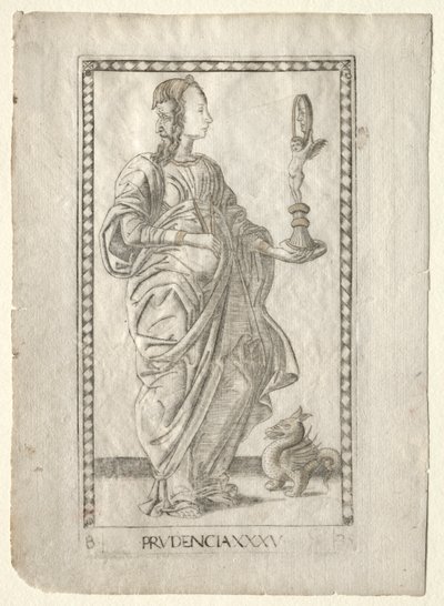 Prudenza dai Tarocchi, serie B: Principi cosmici e virtù, #35, prima del 1467 da Master of the E Series Tarocchi