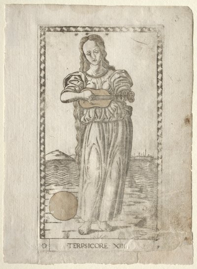 Terpsichore danza e canto dalla serie Tarocchi D..., prima del 1467 da Master of the E Series Tarocchi