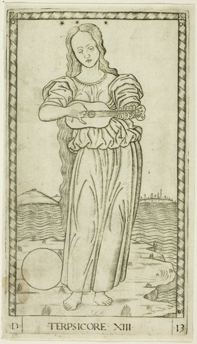 Tersicore, tavola tredici da Apollo e le Muse da Master of the E Series Tarocchi