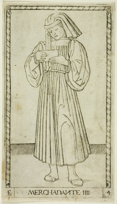 Il mercante, tavola quattro da "I ranghi e le condizioni degli uomini" da Master of the E Series Tarocchi