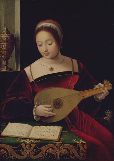 Maria Maddalena che suona il liuto da Master of the Female Half Lengths