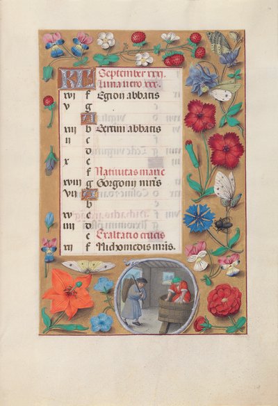Ore di Isabella la Cattolica, Regina di Spagna: Fol. 10r, Settembre, c. 1500 da Master of the First Prayerbook of Maximillian