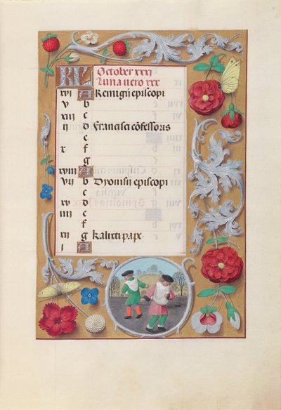 Ore della Regina Isabella la Cattolica, Regina di Spagna: Fol. 11r, Ottobre, c. 1500 da Master of the First Prayerbook of Maximillian