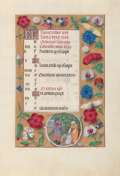 Ore di Isabella la Cattolica, regina di Spagna: Fol. 12r, novembre, c. 1500 da Master of the First Prayerbook of Maximillian