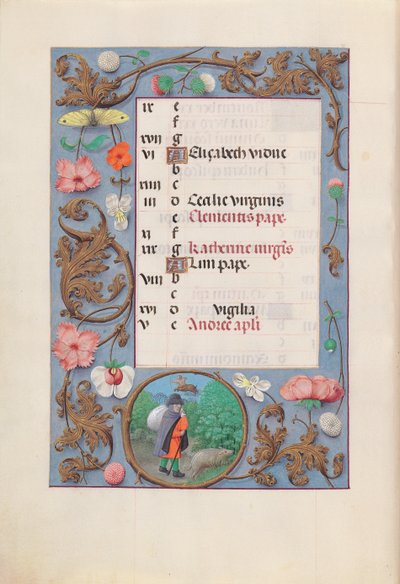 Ore di Isabella la Cattolica, Regina di Spagna: Fol. 12v, Novembre, c. 1500 da Master of the First Prayerbook of Maximillian