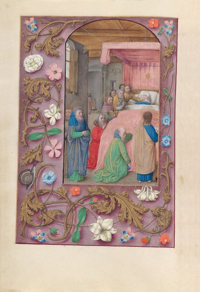 Ore di Isabella la Cattolica, regina di Spagna: Fol. 154v, La morte della Vergine, c. 1500 da Master of the First Prayerbook of Maximillian