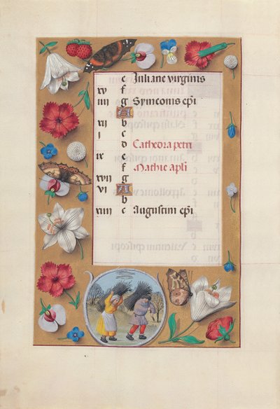 Ore di Isabella la Cattolica, Regina di Spagna: Fol. 3v, febbraio, c. 1500 da Master of the First Prayerbook of Maximillian