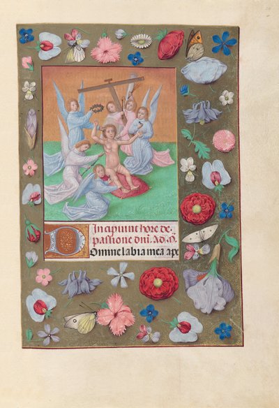 Ore della regina Isabella la Cattolica, regina di Spagna:  Fol. 50r, Cristo Bambino con gli strumenti della Passione da Master of the First Prayerbook of Maximillian