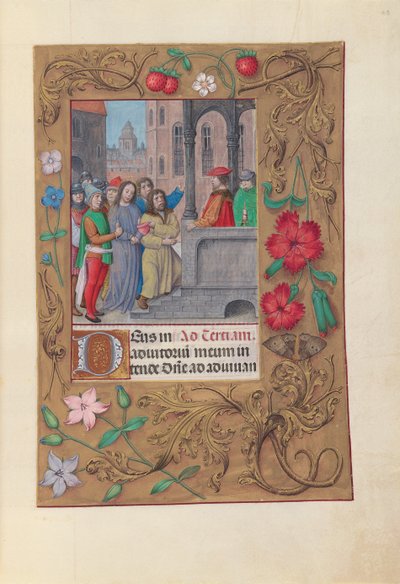 Ore di Isabella la Cattolica, Regina di Spagna: Fol. 63r, Cristo davanti a Pilato da Master of the First Prayerbook of Maximillian