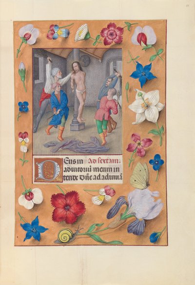 Ore di Isabella la Cattolica, regina di Spagna: Fol. 66r, Flagellazione, c. 1500 da Master of the First Prayerbook of Maximillian