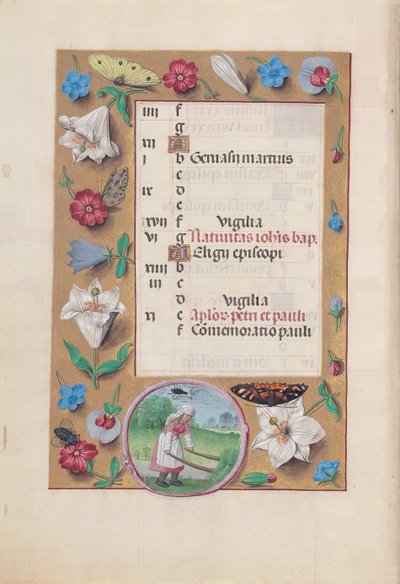 Ore della Regina Isabella la Cattolica, Regina di Spagna: Fol. 7v, Giugno, c. 1500 da Master of the First Prayerbook of Maximillian