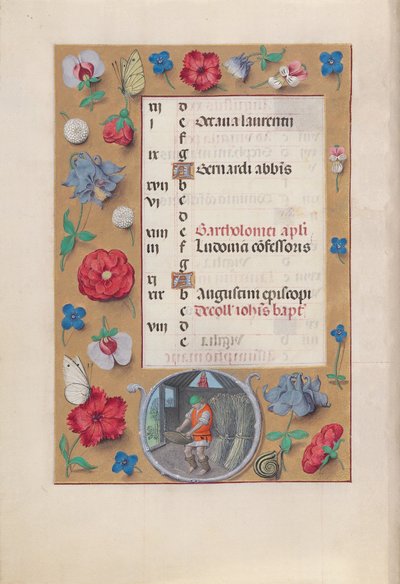 Ore della regina Isabella la Cattolica, regina di Spagna:  Fol. 9v, agosto da Master of the First Prayerbook of Maximillian