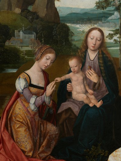 (dettaglio) del pannello centrale della Vergine e il Bambino con Santa Caterina e Santa Barbara, c.1520-25 da Master of the Holy Blood