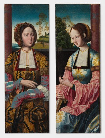 Santa Caterina e Santa Barbara, coppia, c. 1520 da Master of the Holy Blood