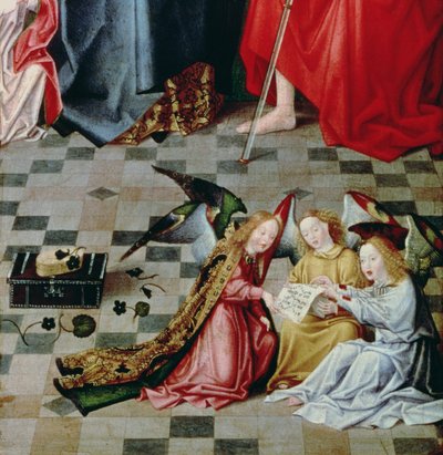 Le Sette Gioie della Vergine: (dettaglio) di tre angeli cantanti, c.1480 da Master of the Holy Parent