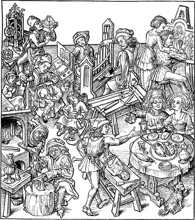 Mercurio e i suoi figli. Illustrazione dal Housebook da Master of the Housebook