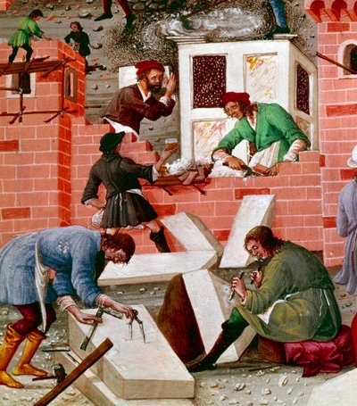 Costruzione della città di Roma (dettaglio) da Master of the Innocent III missal