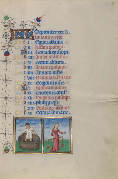 Pagina del calendario di settembre; Fare il vino; Bilancia da Master of the Lee Hours