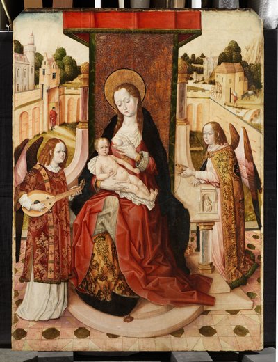 Trittico della Vergine e Bambino con due angeli, dettaglio della Madonna col Bambino dal pannello centrale da Master of the Lee Triptych Master of the Lee Triptych