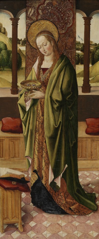 Trittico della Vergine e Bambino con due angeli, dettaglio di Santa Lucia dal pannello destro da Master of the Lee Triptych Master of the Lee Triptych