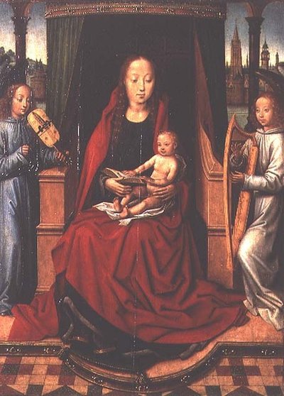 Madonna con Bambino e due angeli musicanti da Master of The Legend of St. Lucy