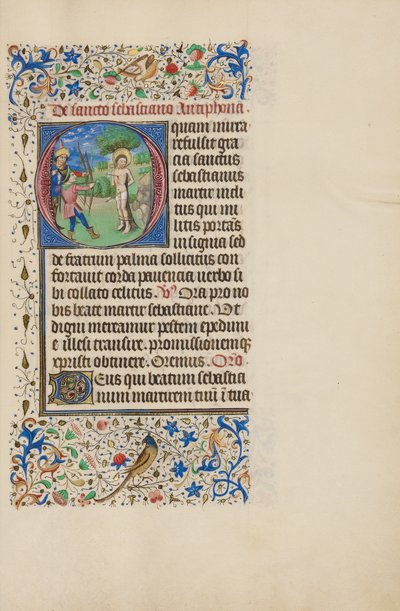 Iniziale O: Il martirio di San Sebastiano da Master of the Llangattock Hours
