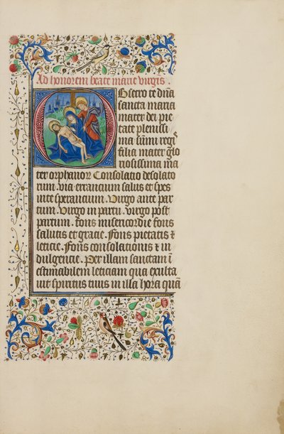 Iniziale O: La Pietà con San Giovanni Evangelista da Master of the Llangattock Hours