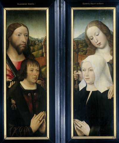 Due ali di un trittico con il donatore, Thomas Isaacq, accompagnato da San Tommaso (sinistra, ala esterna), e la moglie del donatore accompagnata da Santa Margherita (destra, ala esterna) da Master of the Magdalen Legend