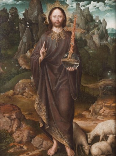 Olandese: Christus als Salvator Mundi Salvator Mundi in un paesaggio da Master of the Mansi Magdalen