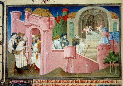 Pellegrini visitano la chiesa del Santo Sepolcro e la tomba di Cristo a Gerusalemme da Master of the Mazarine