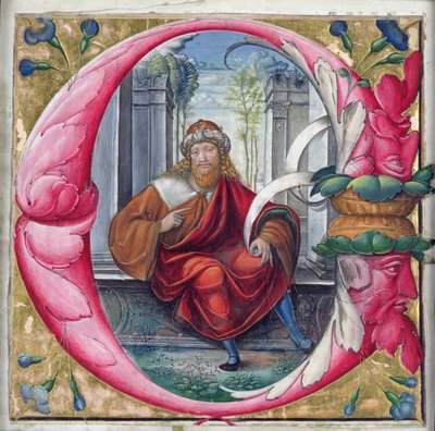 Iniziale istoriata C o O raffigurante il Re Davide da Master of the Monogram B.F