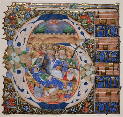 Iniziale istoriata con la morte della Vergine. Maestro del Graduale di Murano. Ca 1420 da Master of the Murano Gradual