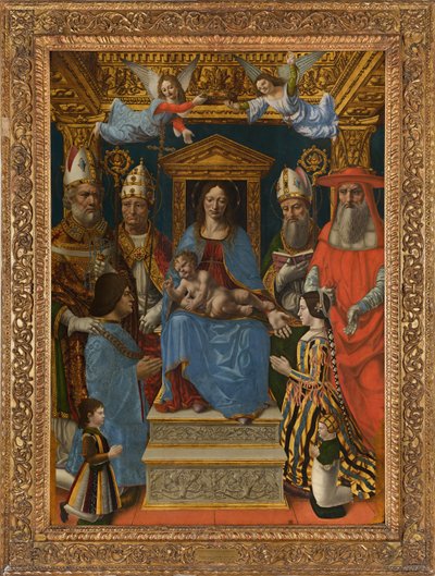 Madonna in trono con Bambino, Dottori della Chiesa e la famiglia di Ludovico il Moro da Master of the Pala Sforzesca