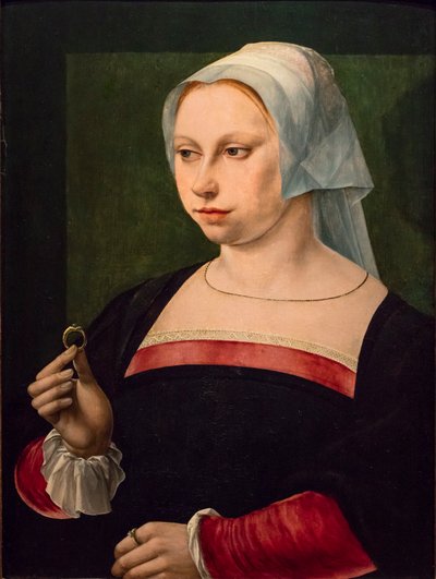 Ritratto di giovane donna con anello da Master of the Parrot
