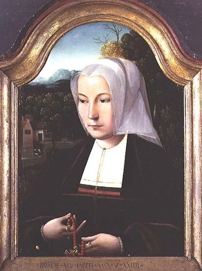 Ritratto di una signora con un rosario da Master of the Parrot