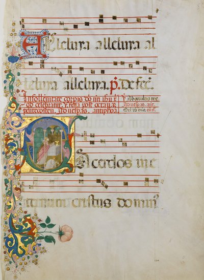 Foglio di manoscritto con la celebrazione di una messa in una iniziale S da Master of the Riccardiana Lactantius