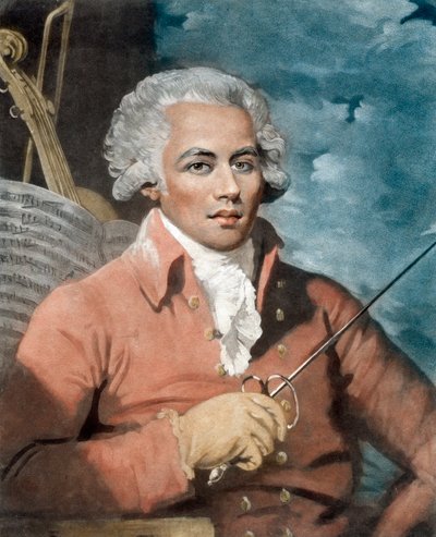 Joseph Boulogne (1748-99), Cavaliere di Saint-George; figlio di un proprietario di piantagioni francese in Guadalupa e di una schiava, Nanon, di origine africana - Ritratto di Joseph Boulogne (1748-1799), Cavaliere di Saint-Georges, compositore di origine  da Mather (after) Brown