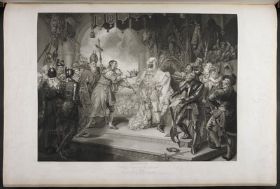 Re Riccardo II. Atto IV. Scena I. Re Riccardo, Bolingbroke, York, Aumerle, ecc. Alla casa del Parlamento, c.1803 (incisione) da Mather Brown