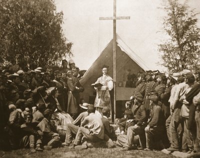 Padre Thomas H. Mooney che guida la messa domenicale, 69° Reggimento di Fanteria di New York da Mathew B. Brady