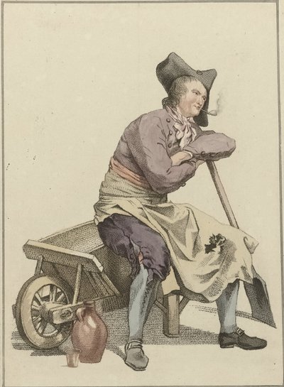 Uomo seduto sul bordo di una carriola da Mathias de Sallieth