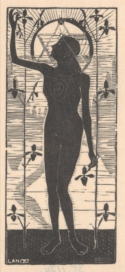 Donna nuda in piedi vicino a steli di piante da Mathieu Lauweriks