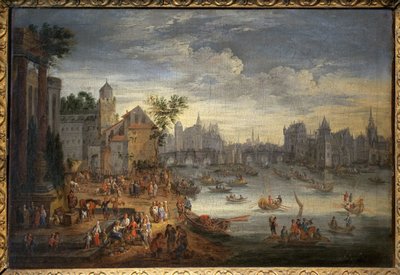 Veduta di Parigi con il Pont Neuf. Dipinto attribuito a Mathieu Schoevaerdts (fine XVII secolo), olio su tela da Mathys Schoevaerdts