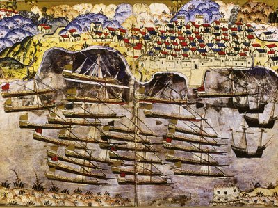 La flotta di Barbarossa sverna nel porto francese di Tolone da Matrakci Nasuh