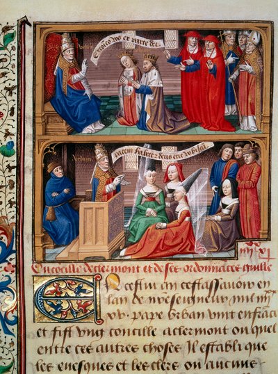 Rappresentazione del Concilio di Clermont nel 1095 presieduto da Papa Urbano II che predica la prima crociata da Maître François
