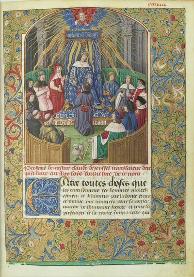 Anabasi di Senofonte tradotta da Claude de Seyssel: scena della dedica, il manoscritto è un dono del traduttore a Luigi XII. da Maitre de Philippe de Gueldre