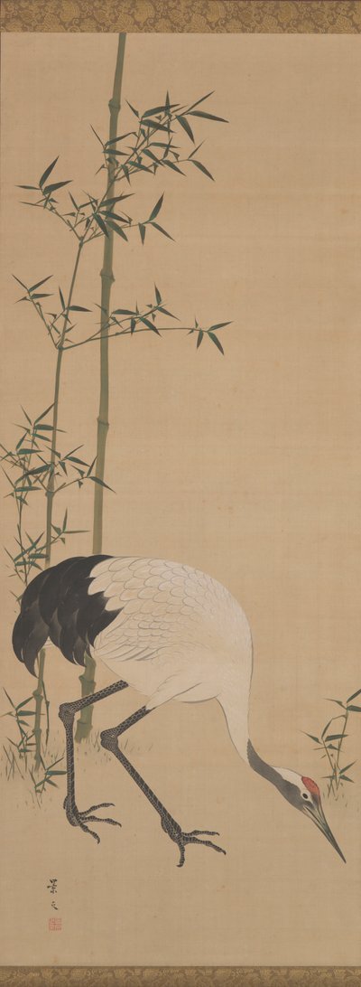 Gru, bambù e pino, periodo Edo da Matsumura Keibun