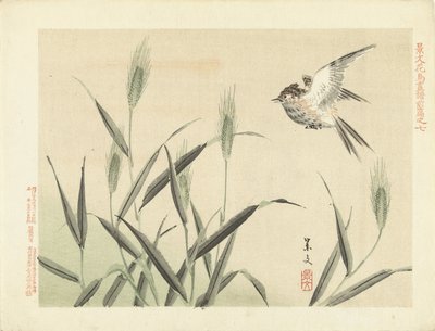 Uccello che vola vicino a erbe da Matsumura Keibun