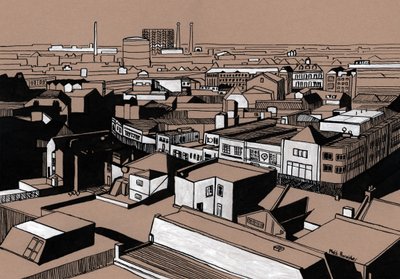 Croydon View, 2016 (inchiostro acrilico su tavola) da Matt Bannister